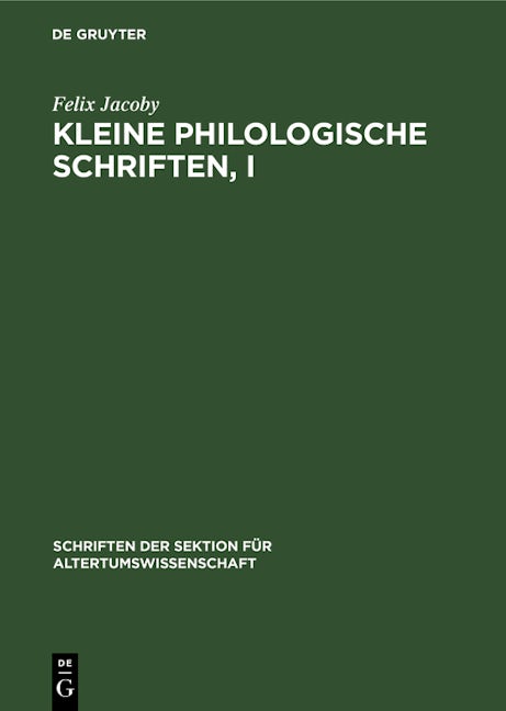 Kleine Philologische Schriften, I