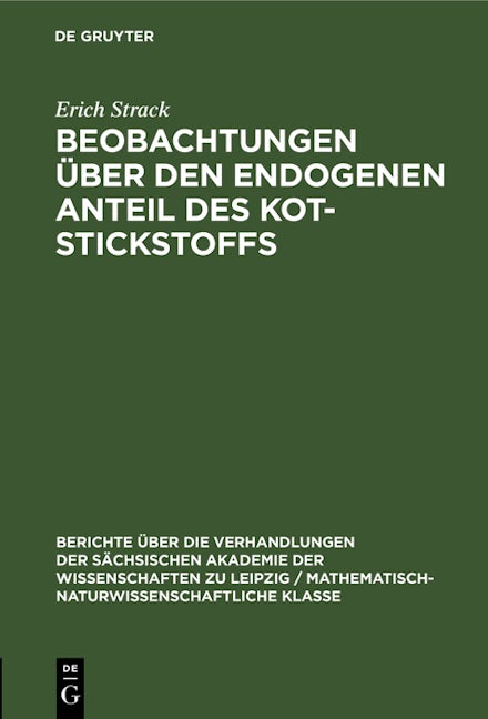 Beobachtungen über den endogenen Anteil des Kot-Stickstoffs