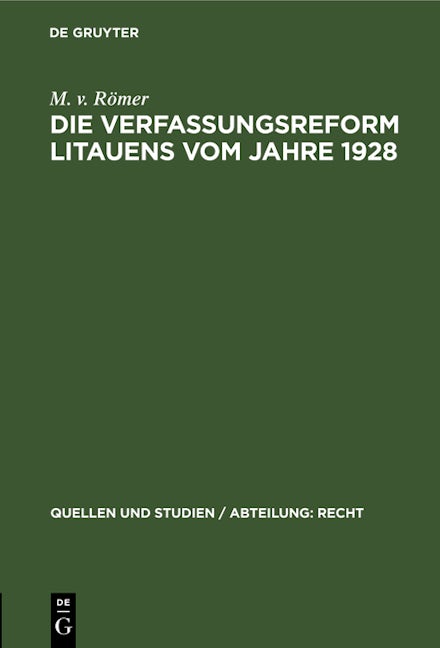 Die Verfassungsreform Litauens vom Jahre 1928