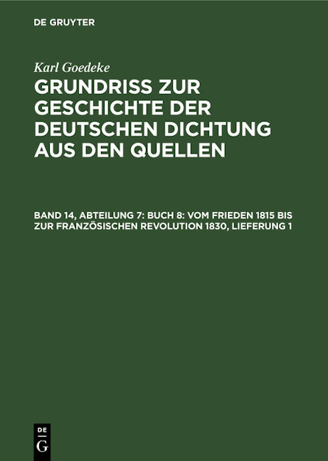 Abteilung 7, Buch 8: Vom Frieden 1815 bis zur französischen Revolution 1830
