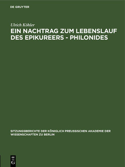 Ein Nachtrag zum Lebenslauf des Epikureers - Philonides