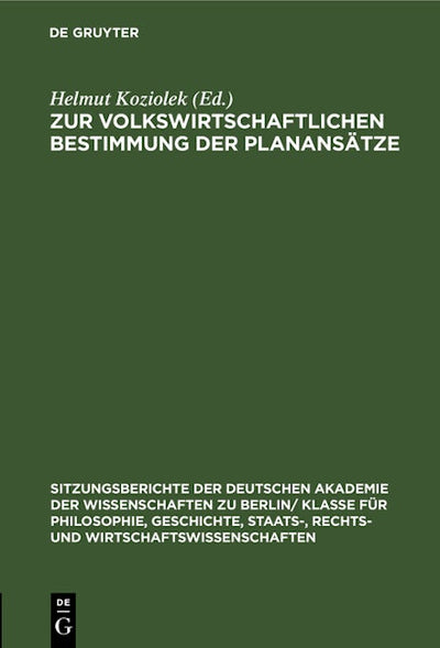 Zur volkswirtschaftlichen Bestimmung der Planansätze