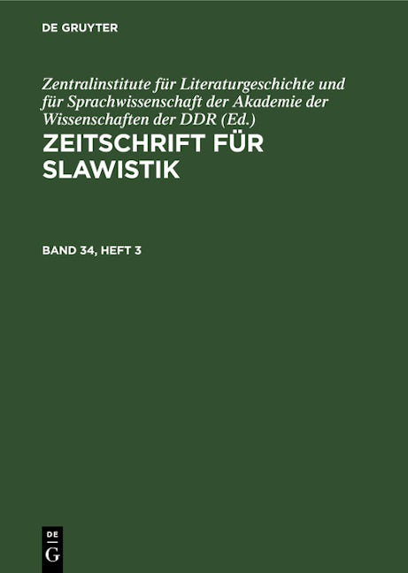 Zeitschrift für Slawistik. Band 34, Heft 3
