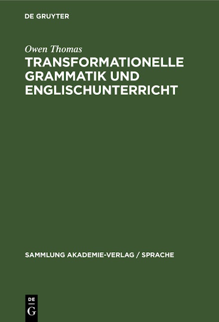 Book cover image for Transformationelle Grammatik und Englischunterricht ISBN: 9783112613498