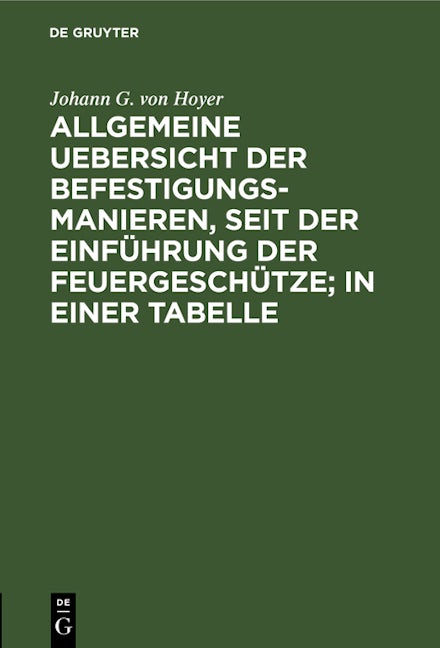 Allgemeine Uebersicht der Befestigungs-Manieren, seit der Einführung der Feuergeschütze; in einer Tabelle
