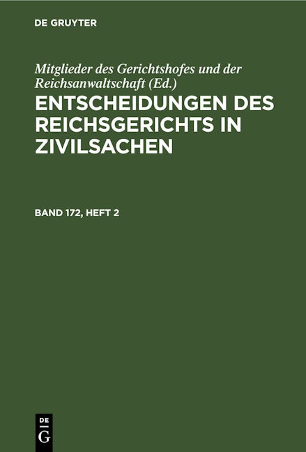 Entscheidungen des Reichsgerichts in Zivilsachen. Band 172, Heft 2