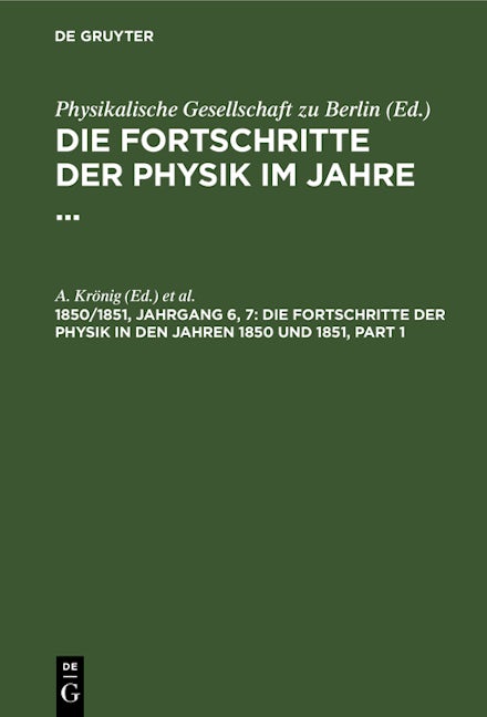 Die Fortschritte der Physik in den Jahren 1850 und 1851