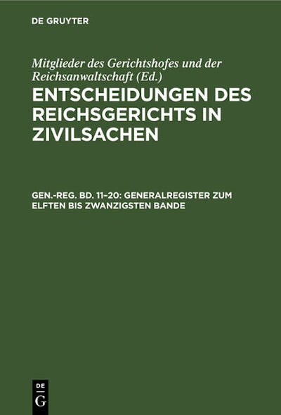 Generalregister zum elften bis zwanzigsten Bande