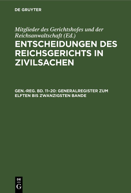 Generalregister zum elften bis zwanzigsten Bande
