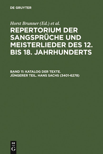 Katalog der Texte. Jüngerer Teil. Hans Sachs (3401-6278)