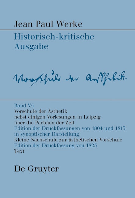 Book cover image for Vorschule der Aesthetik ISBN: 9783484109162