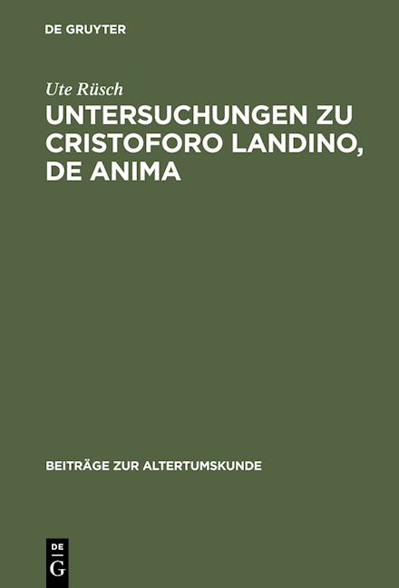 Untersuchungen zu Cristoforo Landino, De anima