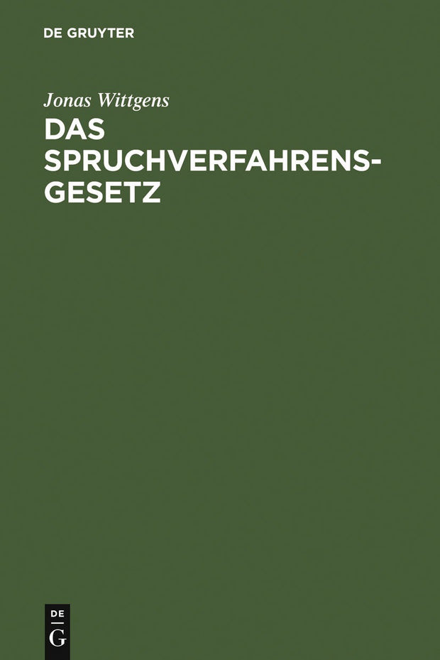 Cover image for Das Spruchverfahrensgesetz, isbn: 9783899492941