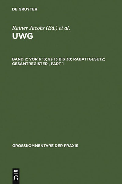 Vor § 13; §§ 13 bis 30; Rabattgesetz; Gesamtregister