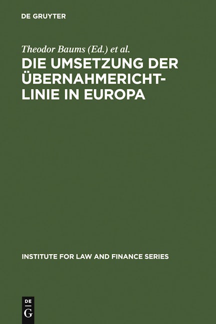 Book cover image for Die Umsetzung der Übernahmerichtlinie in Europa ISBN: 9783899493788
