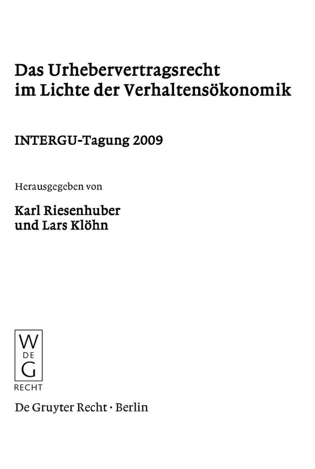 Cover image for Das Urhebervertragsrecht im Lichte der Verhaltensökonomik, isbn: 9783899497601