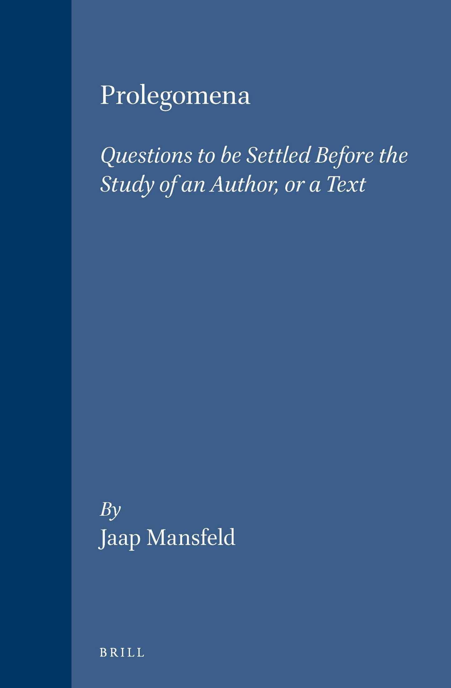 Book cover image for Prolegomena ISBN: 9789004100848