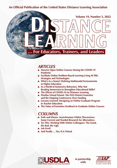 Cover image for Distance Learning Vol 19 Issue 3, isbn: 9798887301969