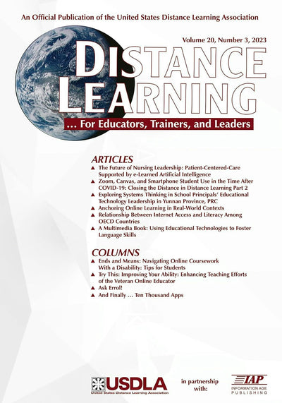 Cover image for Distance Learning Vol 20 Issue 3, isbn: 9798887305202