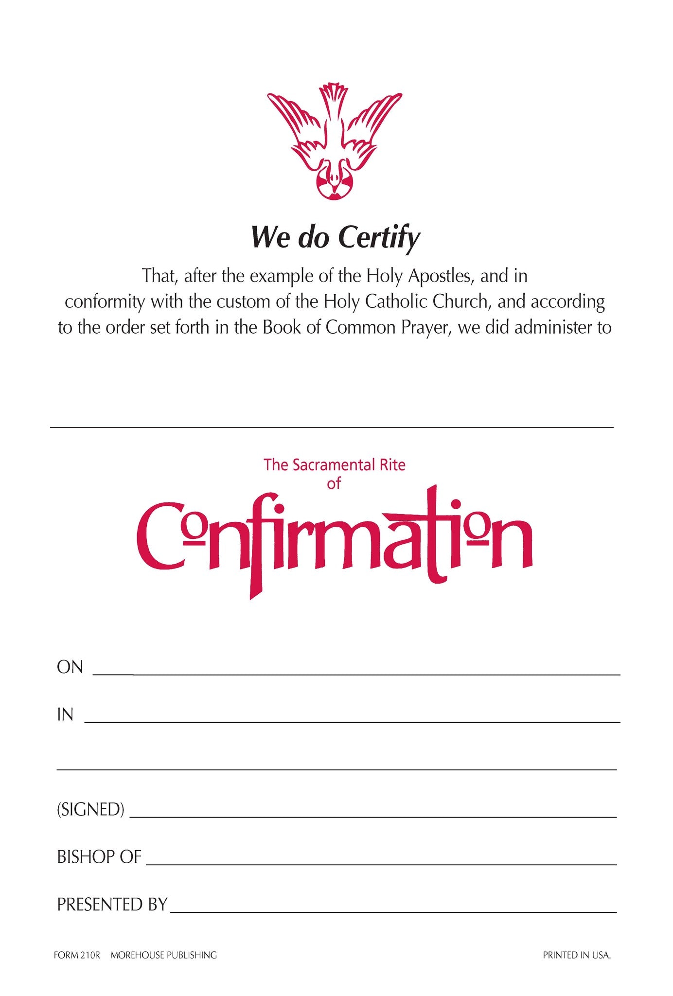 Confirmation Certificate #210R