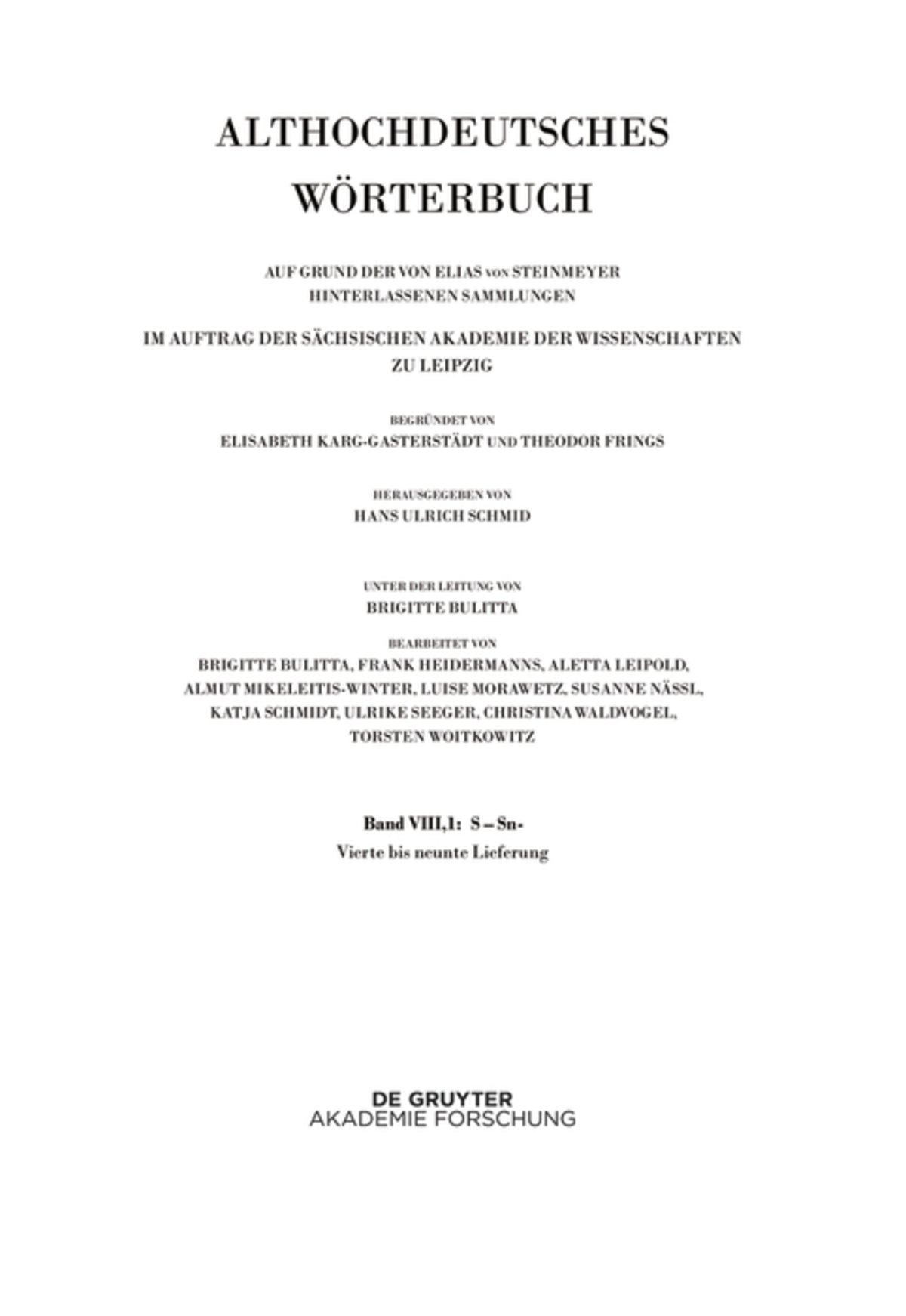 Band VIII,1: S–Sn. 4.-9. Lieferung