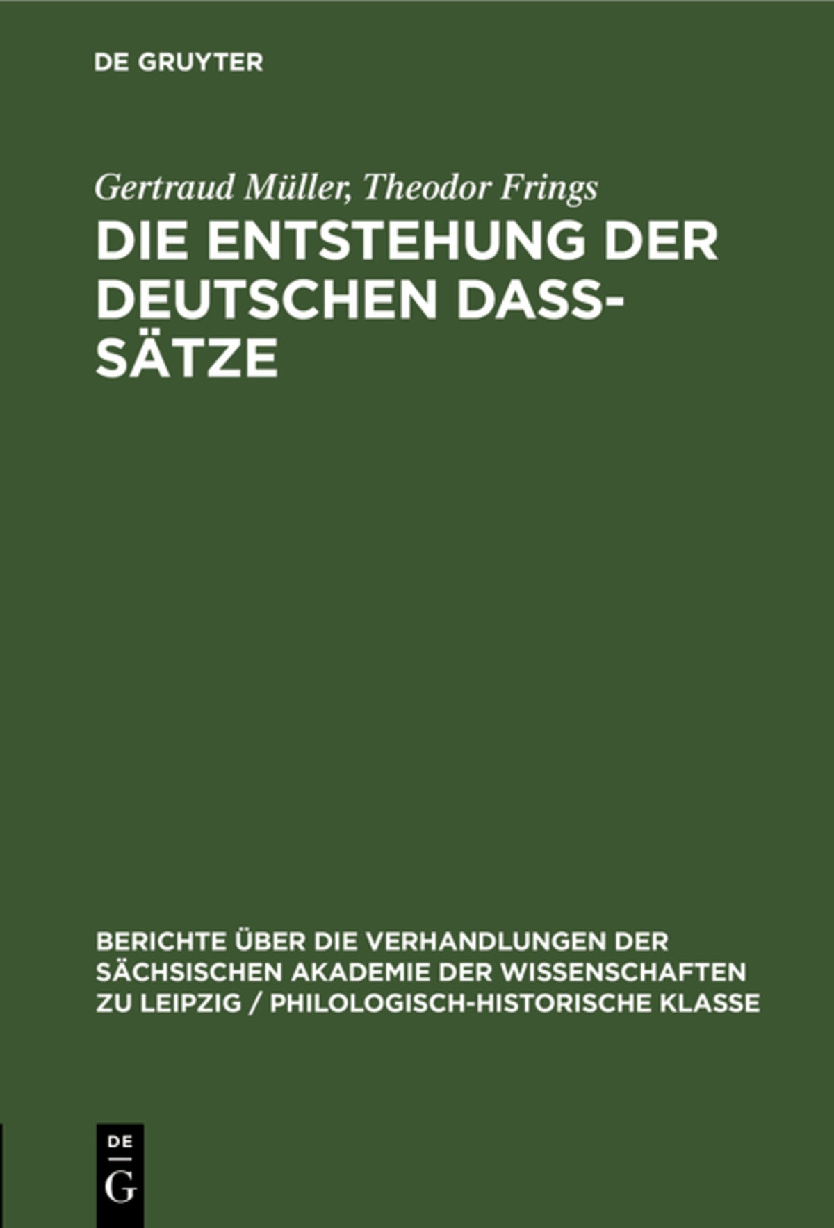 Cover image for Die Entstehung der deutschen daß-Sätze ISBN 9783112482896