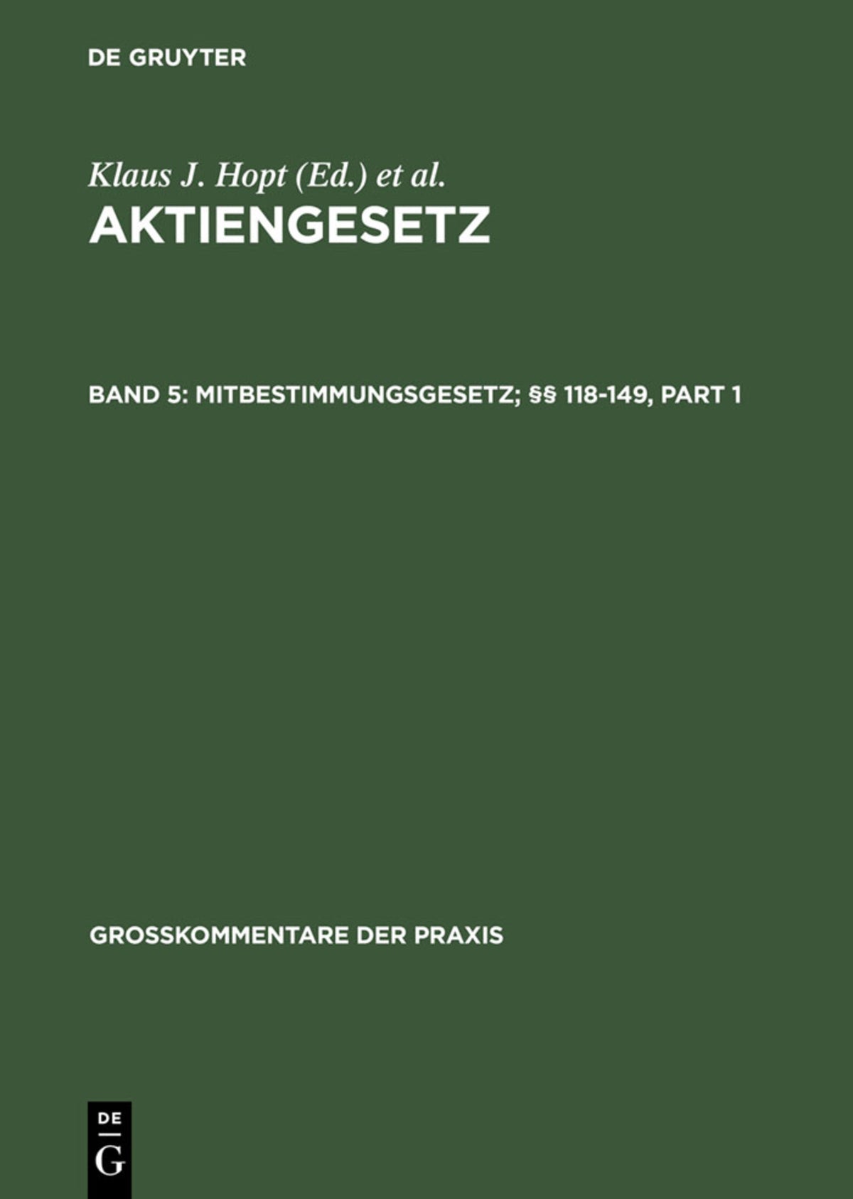 Cover image for Mitbestimmungsgesetz; §§ 118-149 ISBN 9783899495980