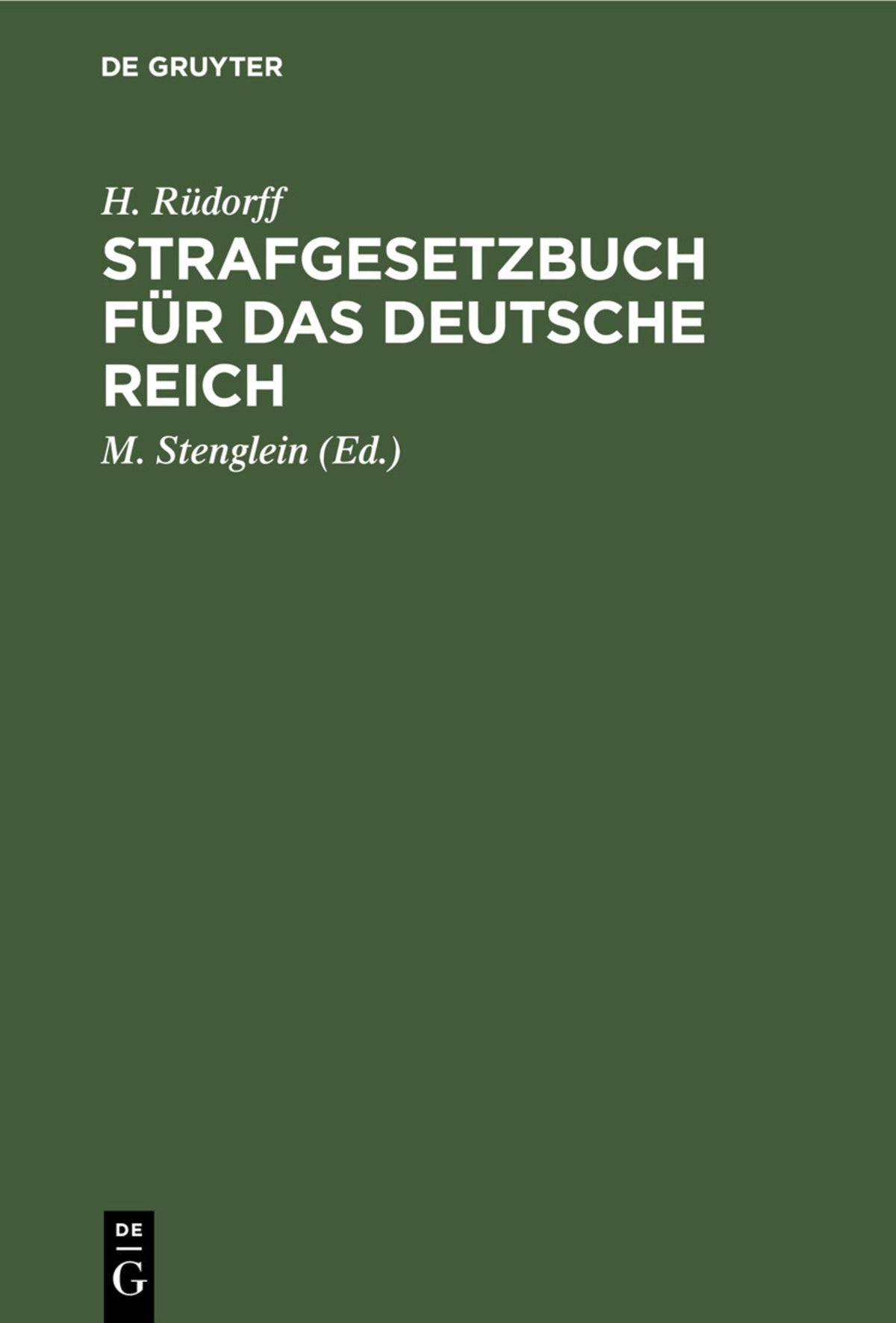 Cover image for Strafgesetzbuch für das deutsche Reich ISBN 9783112428030