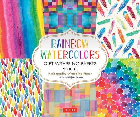 Rainbow Watercolors Gift Wrapping Papers - 6 sheets