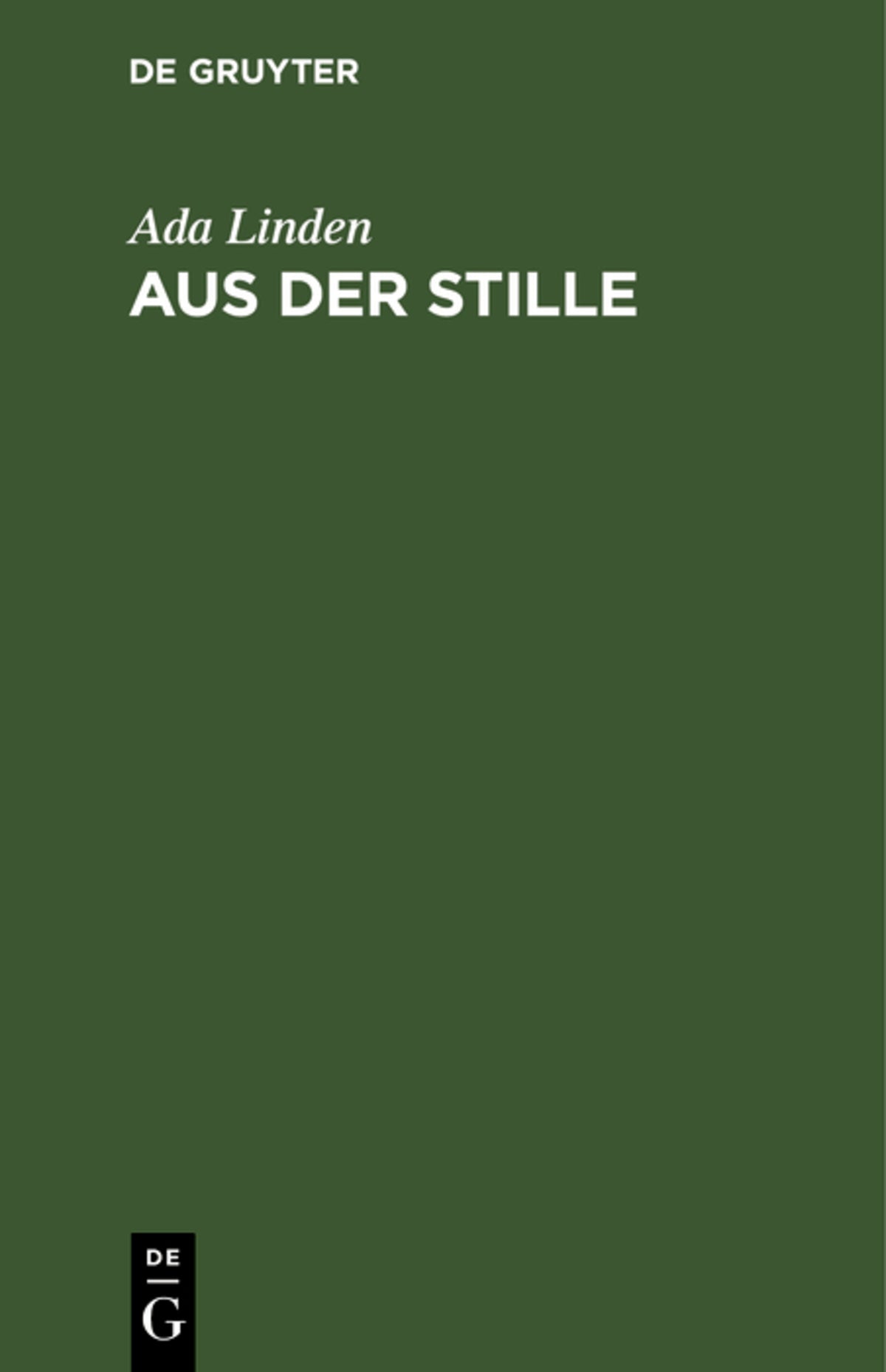 Cover image for Aus der Stille ISBN 9783112395592