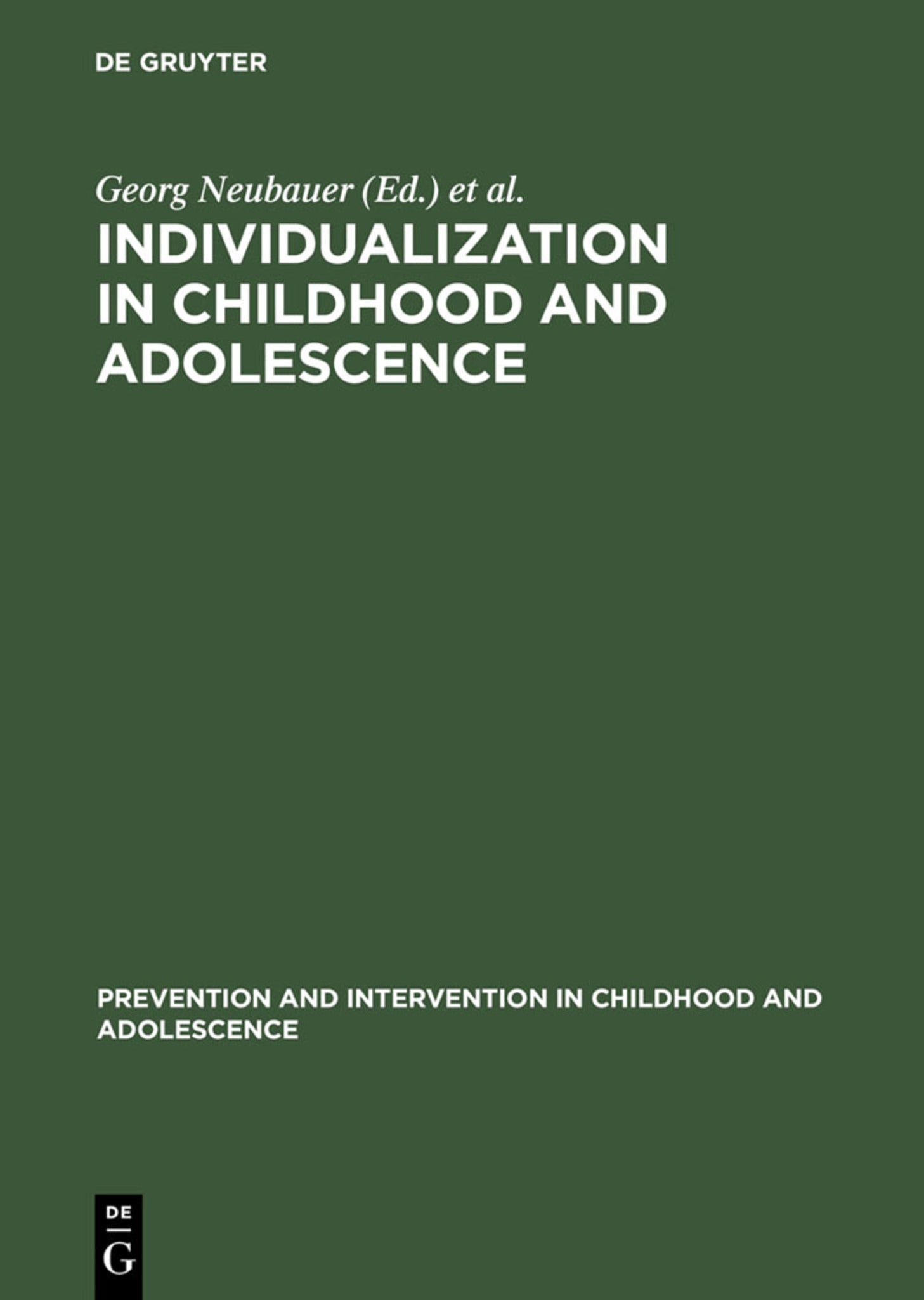 Cover image for Individualization in Childhood and Adolescence ISBN 9783110146813
