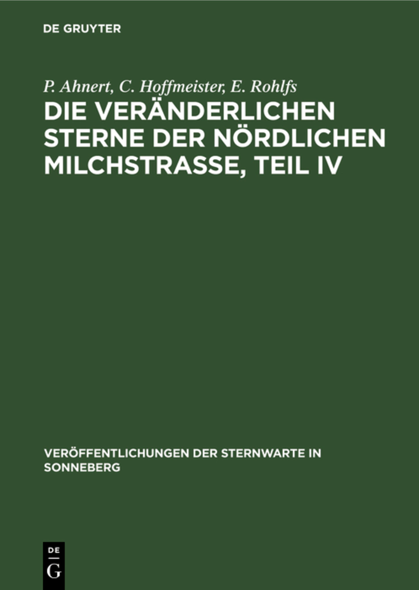 Die veränderlichen Sterne der nördlichen Milchstraße, Teil IV
