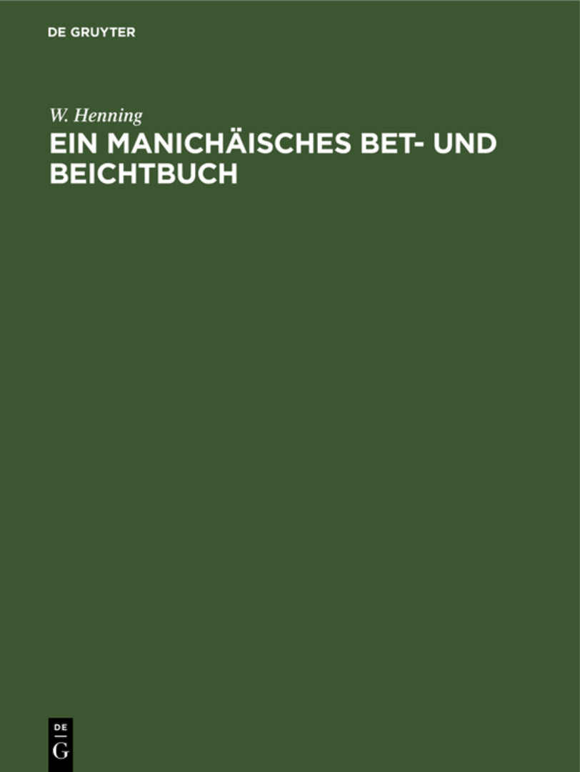 Cover image for Ein Manichäisches Bet- und Beichtbuch ISBN 9783112505199