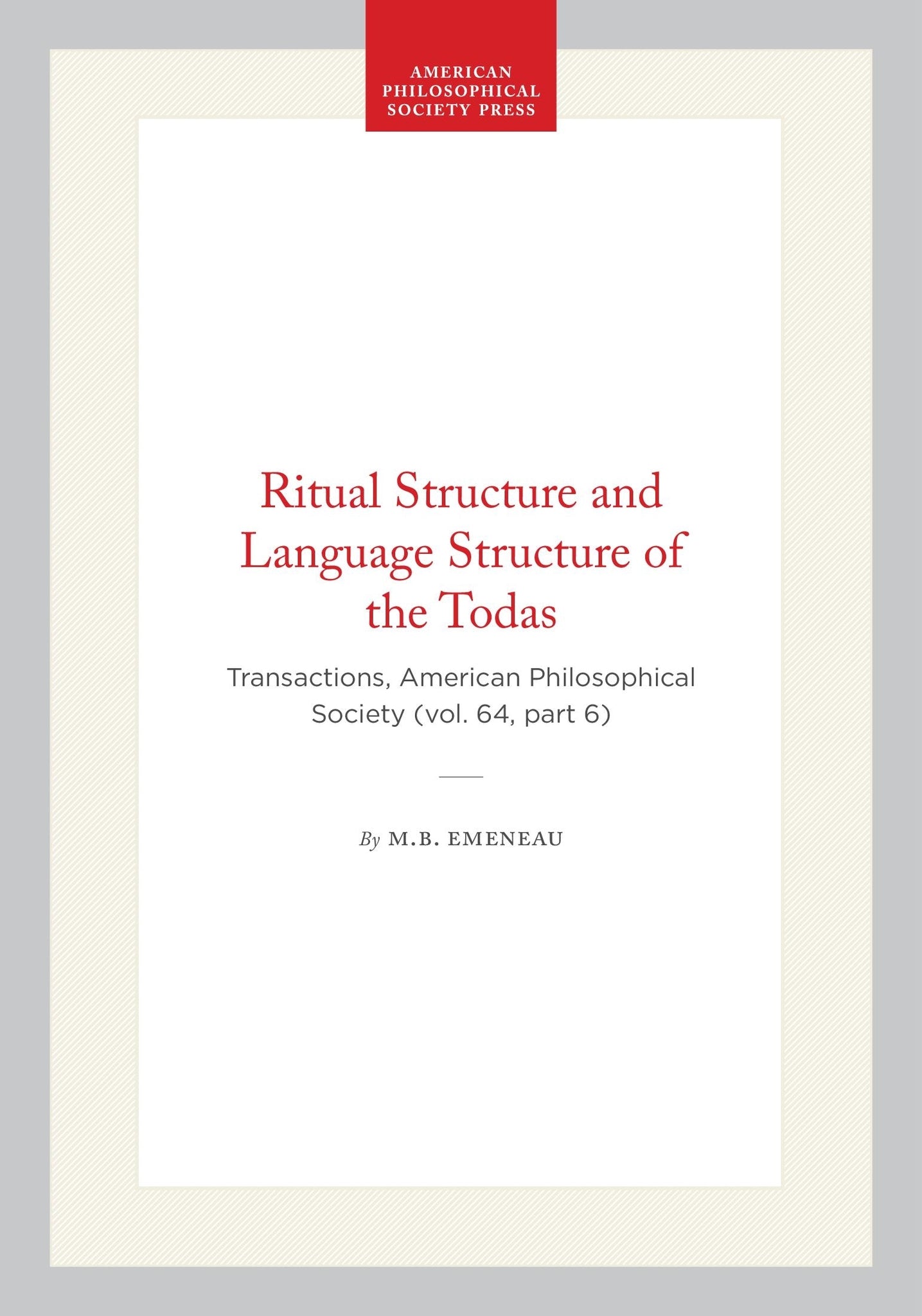 Ritual Structure and Language Structure of the Todas