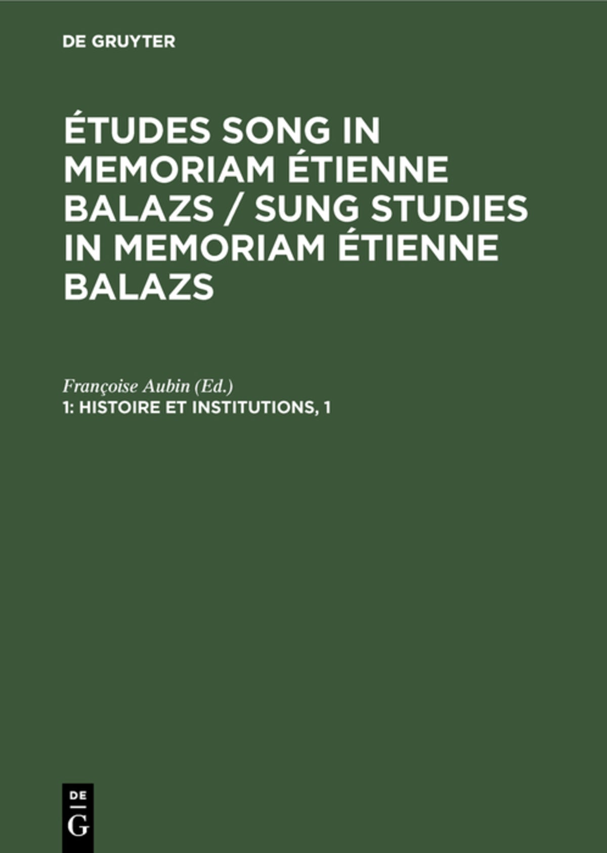 Cover image for Histoire et institutions, 1 ISBN 9783111174594