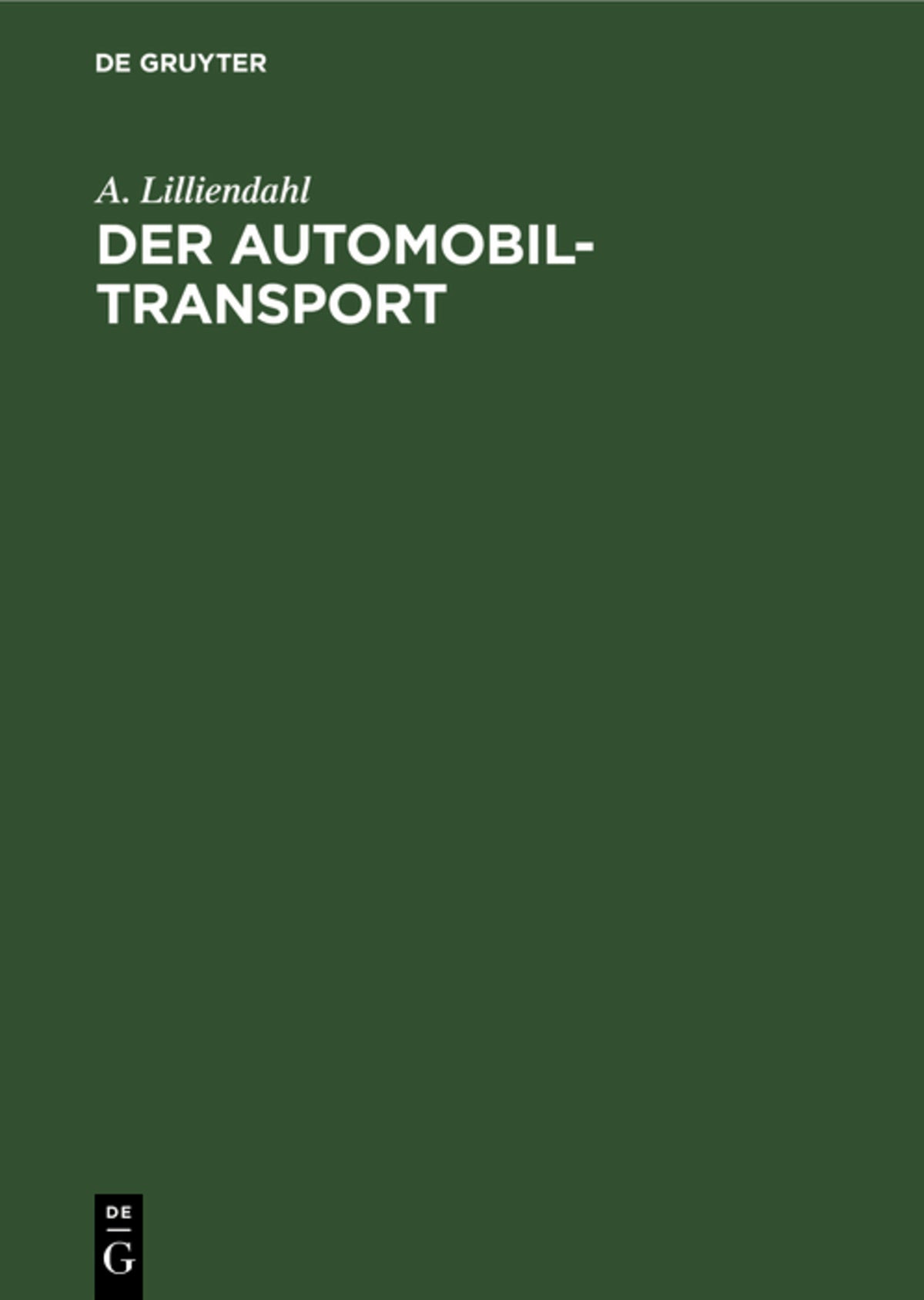 Cover image for Der Automobil-Transport ISBN 9783112467459