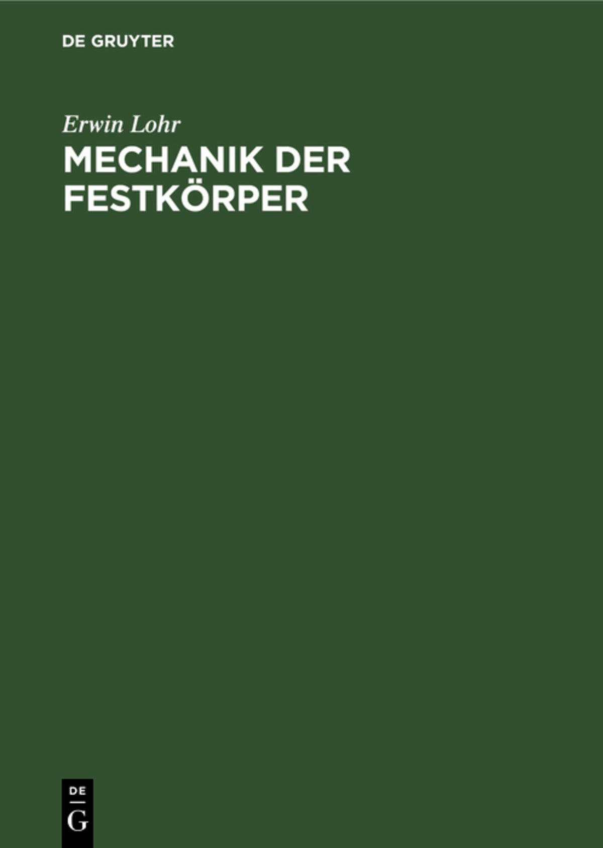 Cover image for Mechanik der Festkörper ISBN 9783111140315