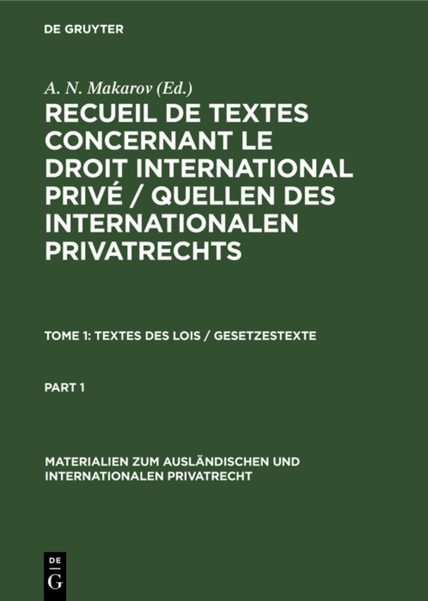 Cover image for Textes des Lois / Gesetzestexte ISBN 9783112304952