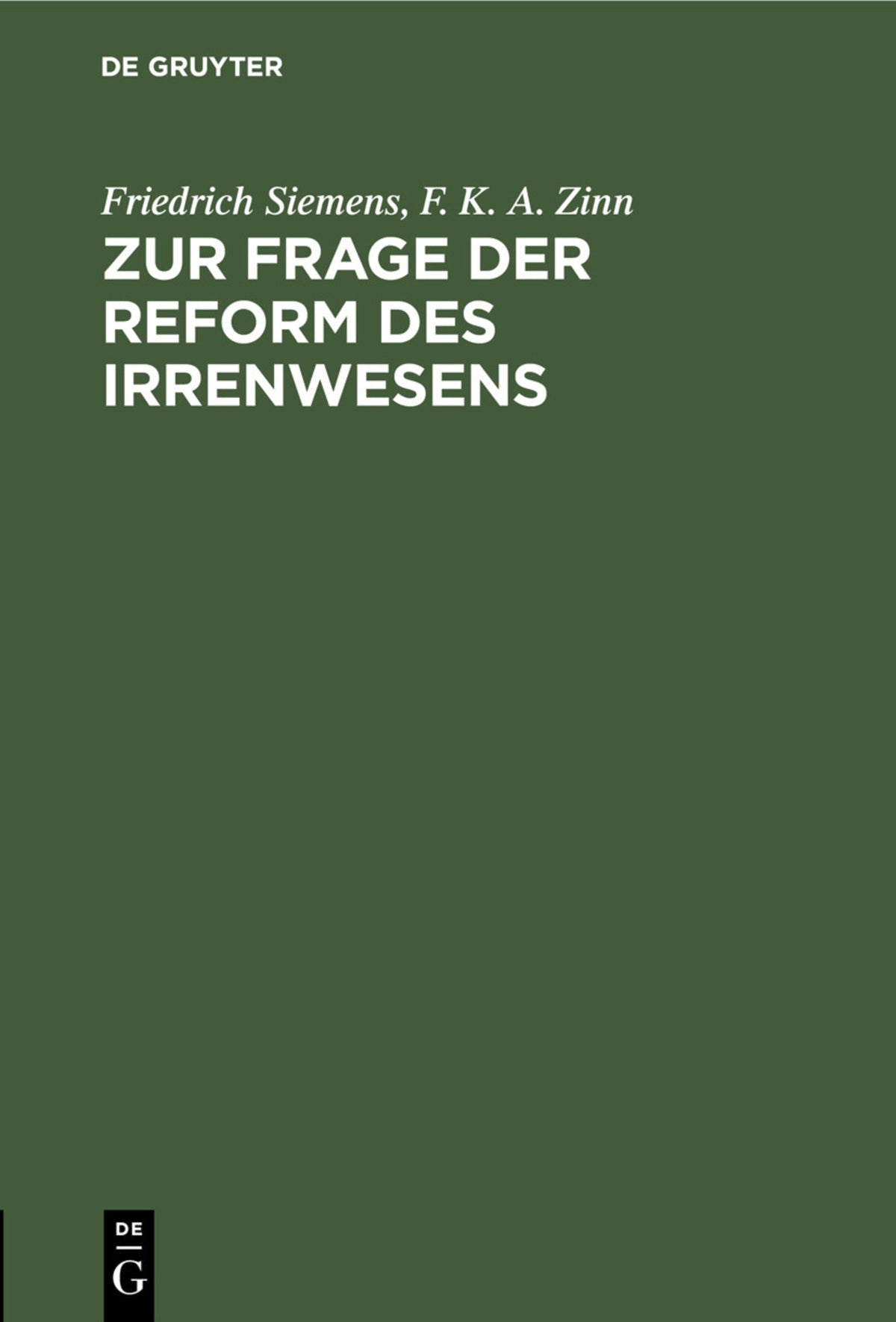 Zur Frage der Reform des Irrenwesens