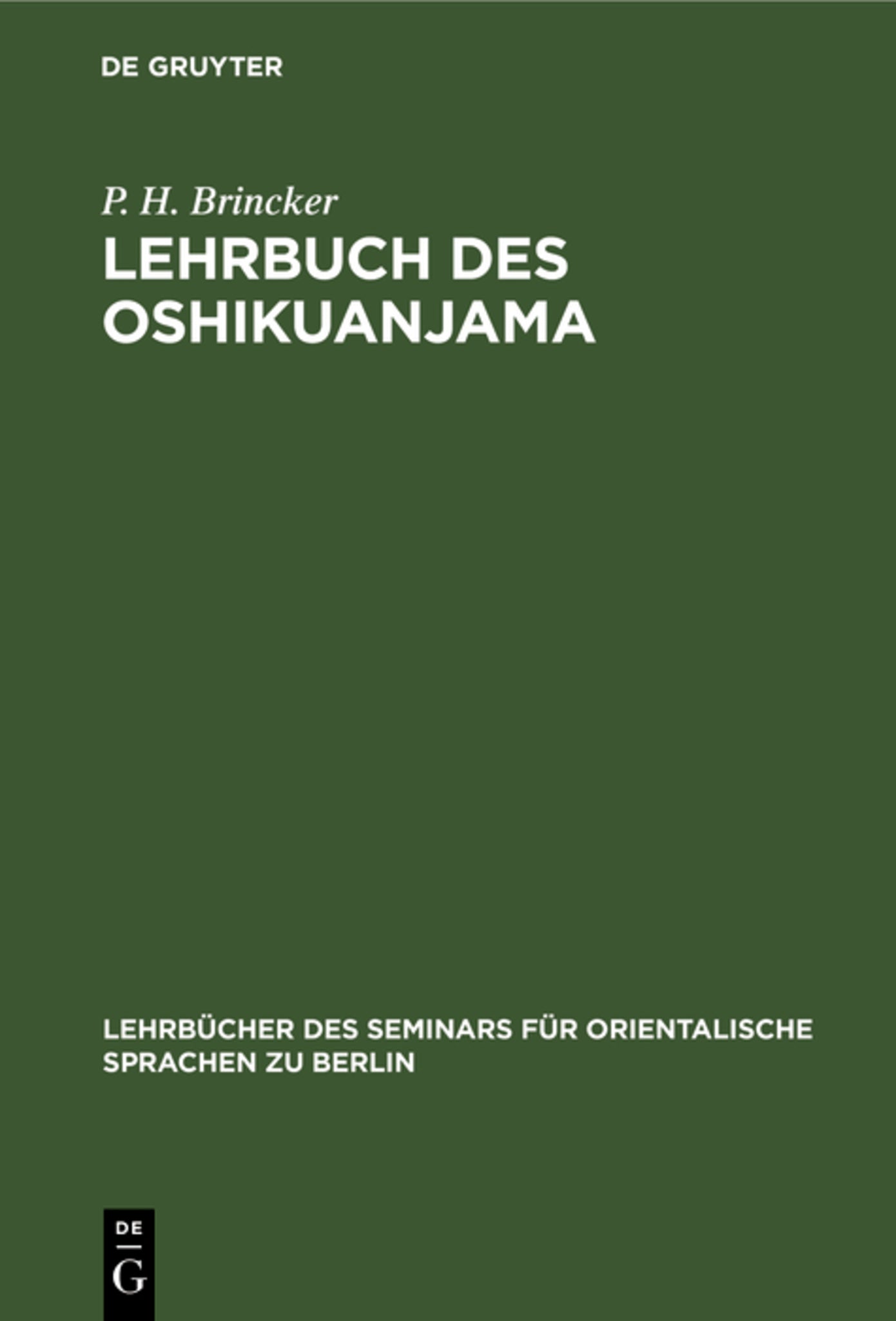 Cover image for Lehrbuch des Oshikuanjama ISBN 9783112387313