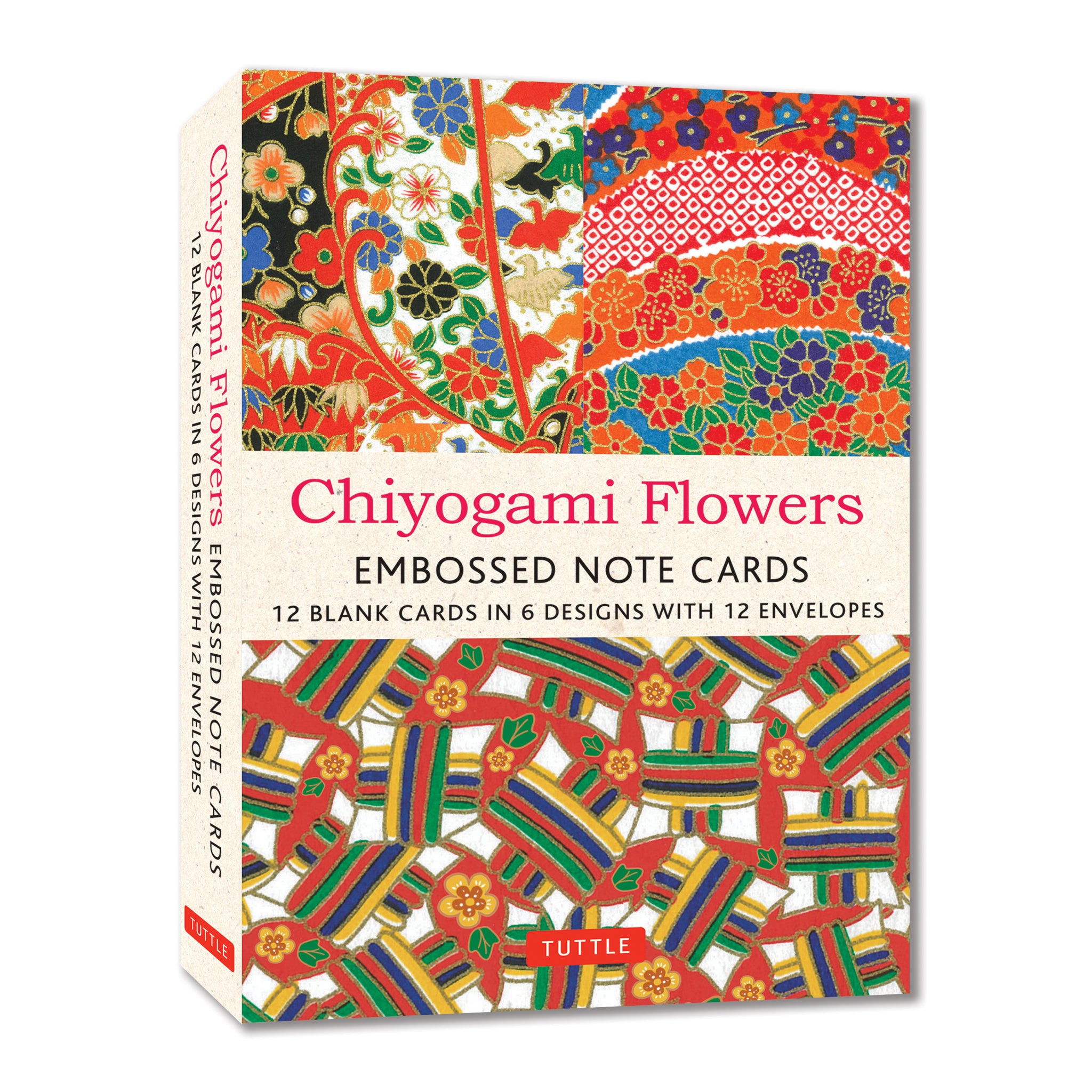 Chiyogami Flowers Embossed Note Cards - 12 Cards