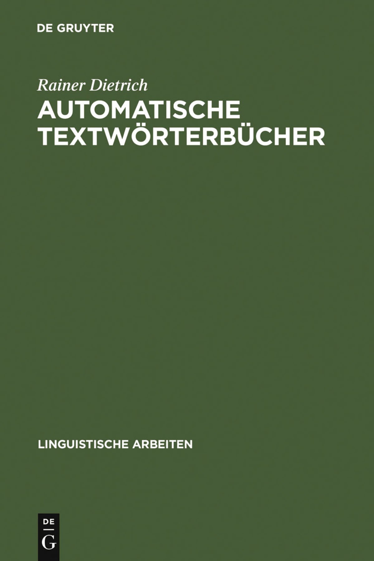 Cover image for Automatische Textwörterbücher ISBN 9783484101678