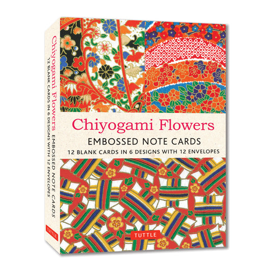 Chiyogami Flowers Embossed Note Cards - 12 Cards