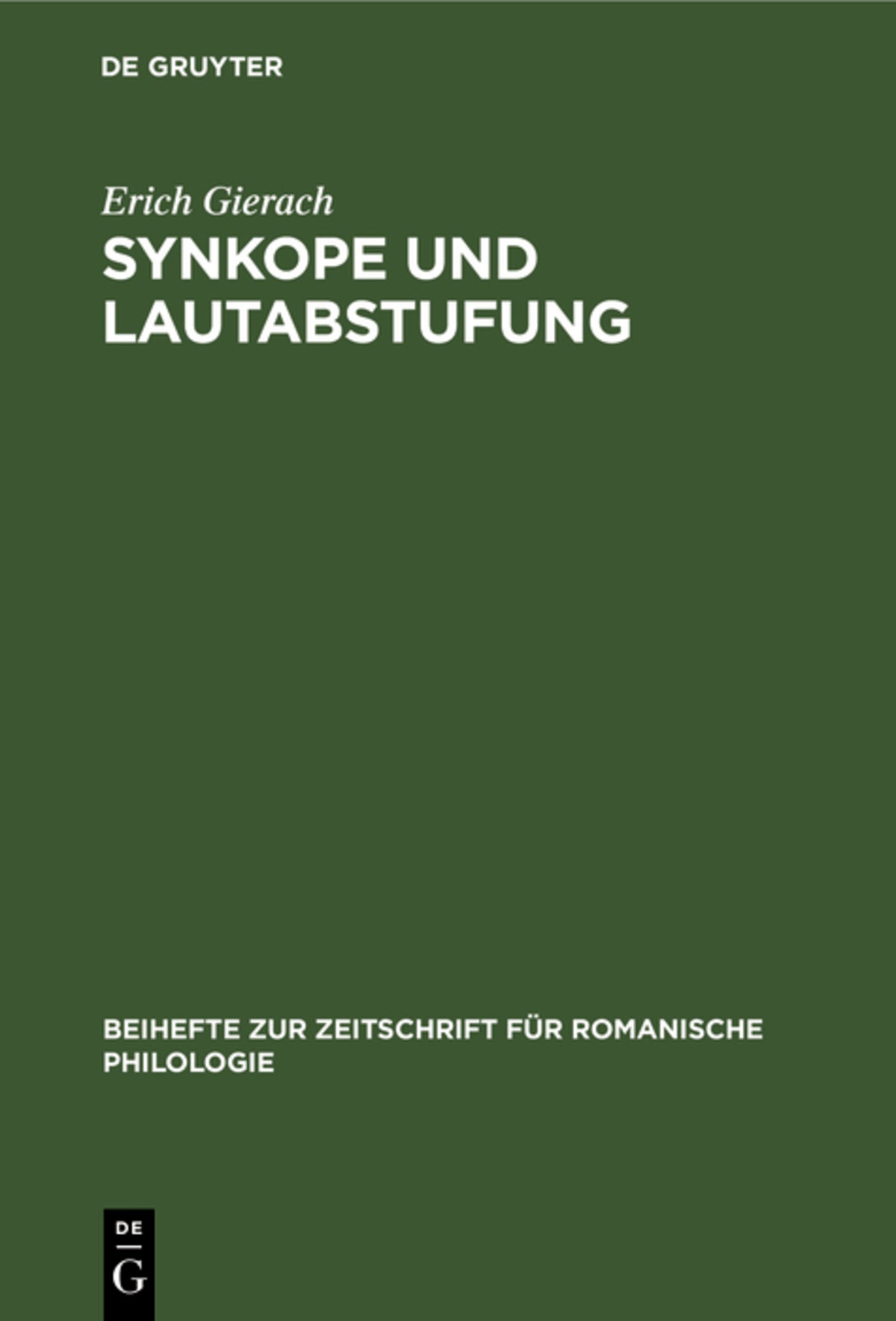 Cover image for Synkope und Lautabstufung ISBN 9783112323915