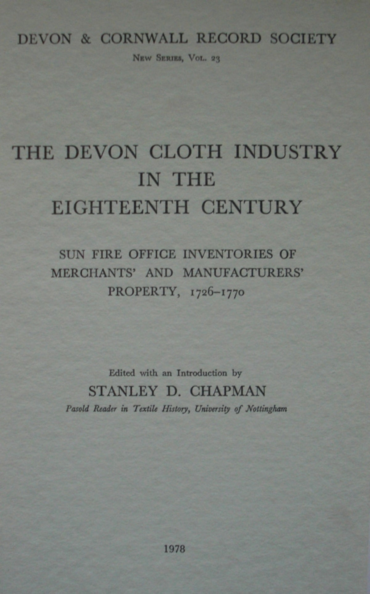 The Devon Cloth Industry in the 18th Century