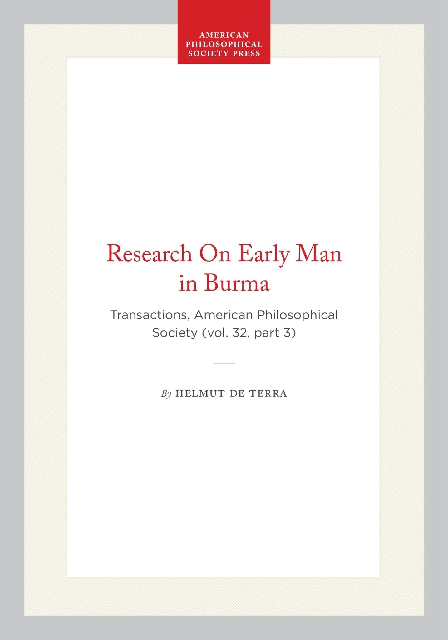 Research On Early Man in Burma