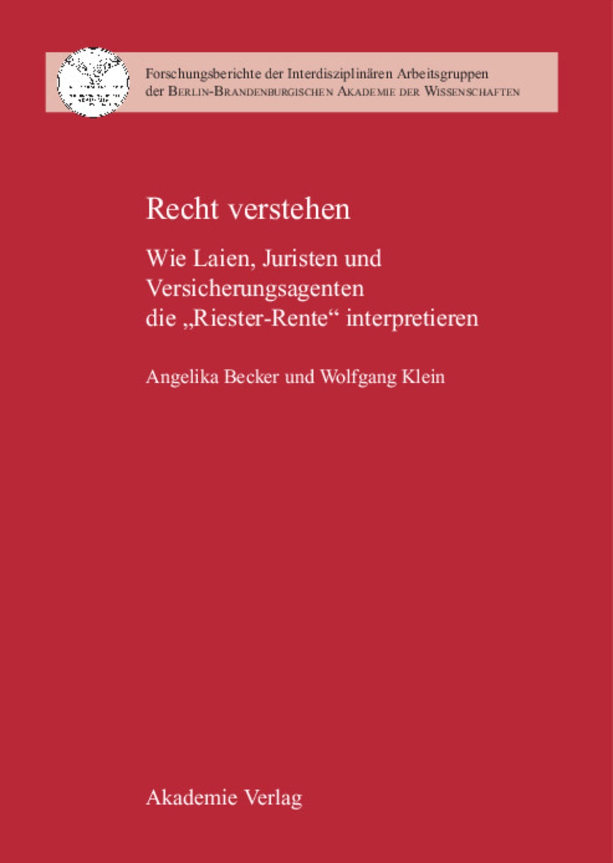Cover image for Recht verstehen ISBN 9783050044842