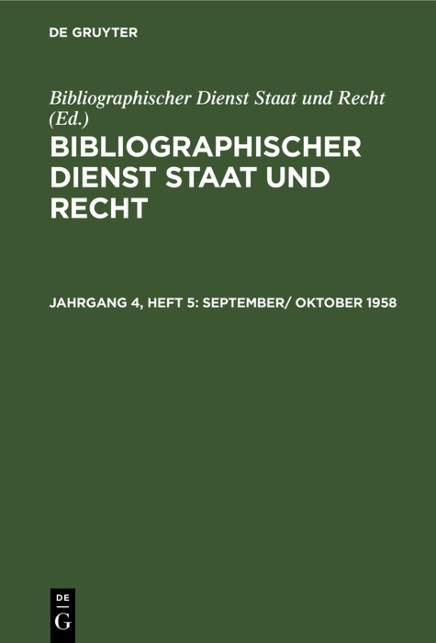 Cover image for September/ Oktober 1958 ISBN 9783112564615