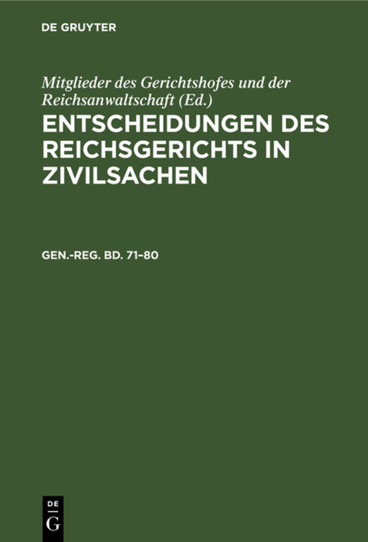 Generalregister zum einundsiebzigsten bis achtzigsten Bande