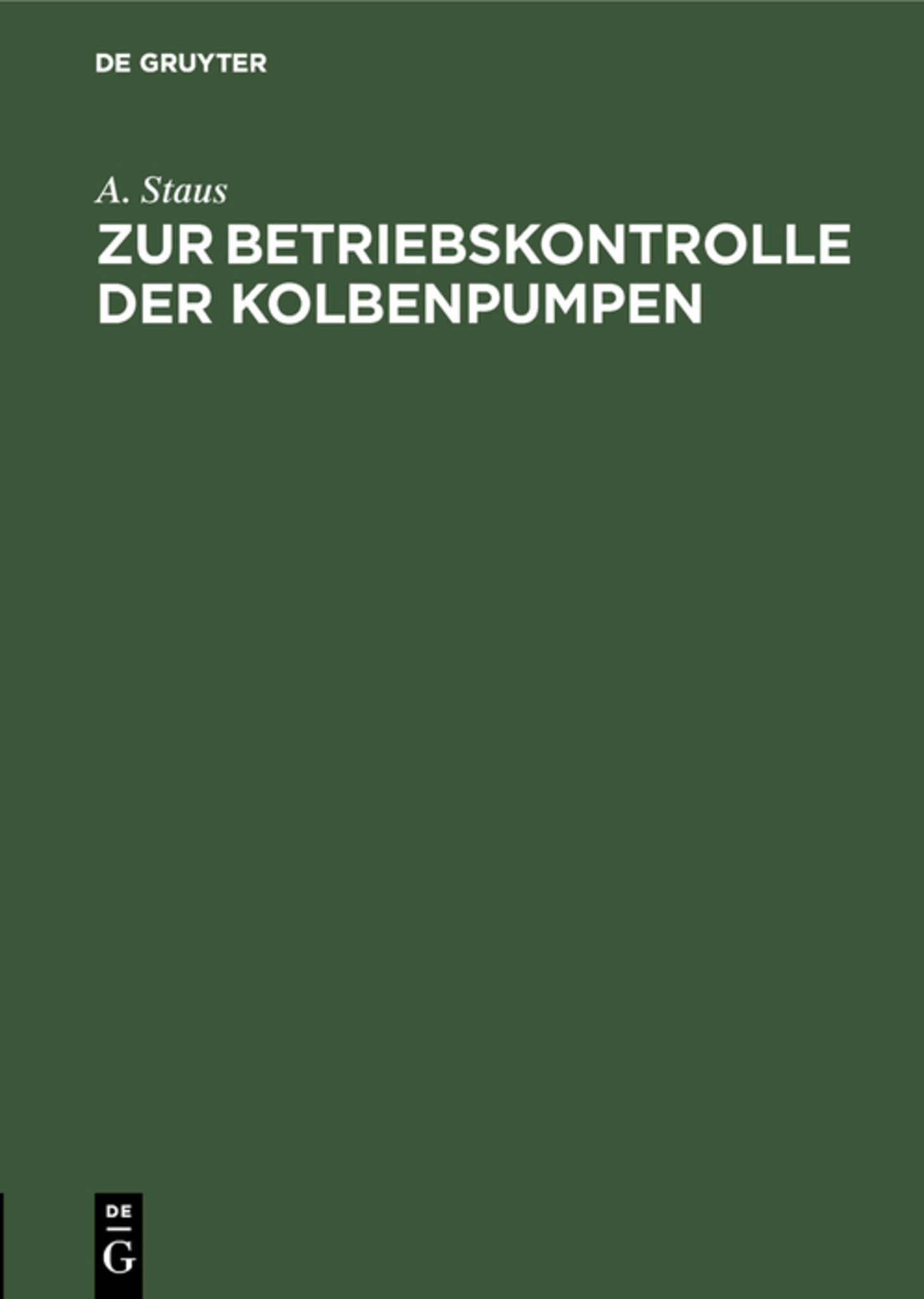 Cover image for Zur Betriebskontrolle der Kolbenpumpen ISBN 9783486751062